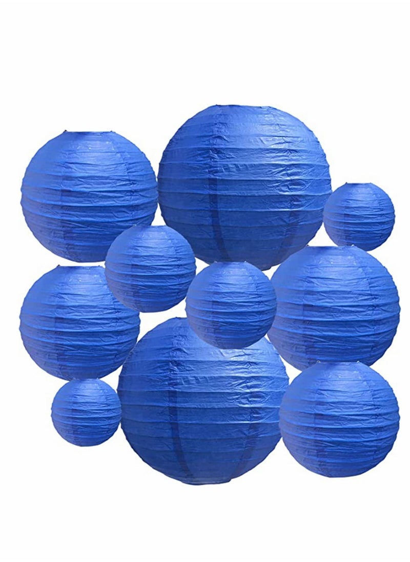 10Pcs Blue Paper Lanterns Decorative, Chinese/Japanese Hanging Round Foldable Lantern, for Birthday, Wedding, Halloween, Bridal Shower, Home Decor, Party (Size of 4”, 6”, 8”, 10”)