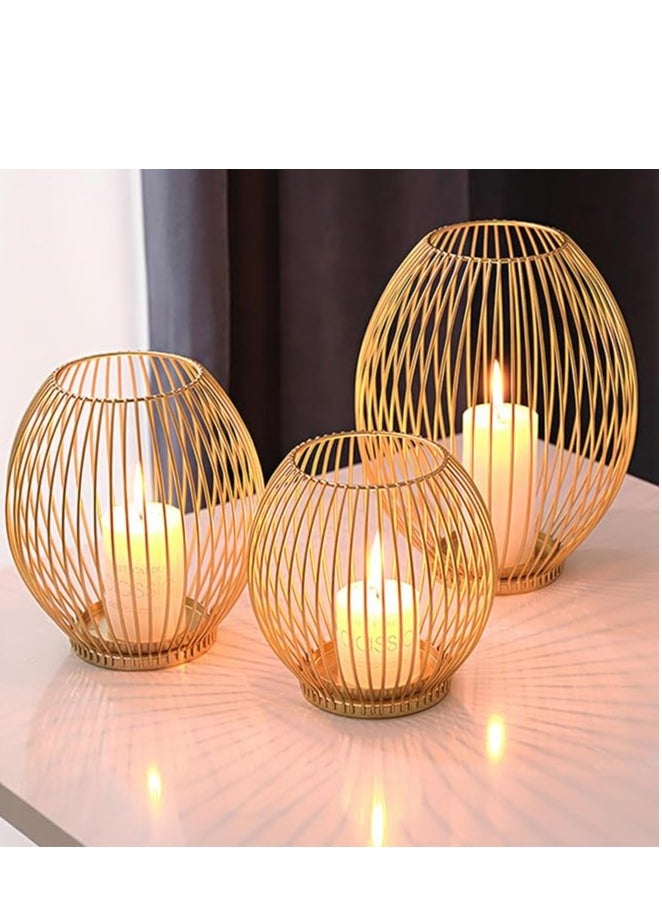 Metal Candle Holders Set of 2, Gold Outdoor Candle Holder, Hurricane Candle Holders for Pillar Candles (Gold, Large+Small-2pcs)