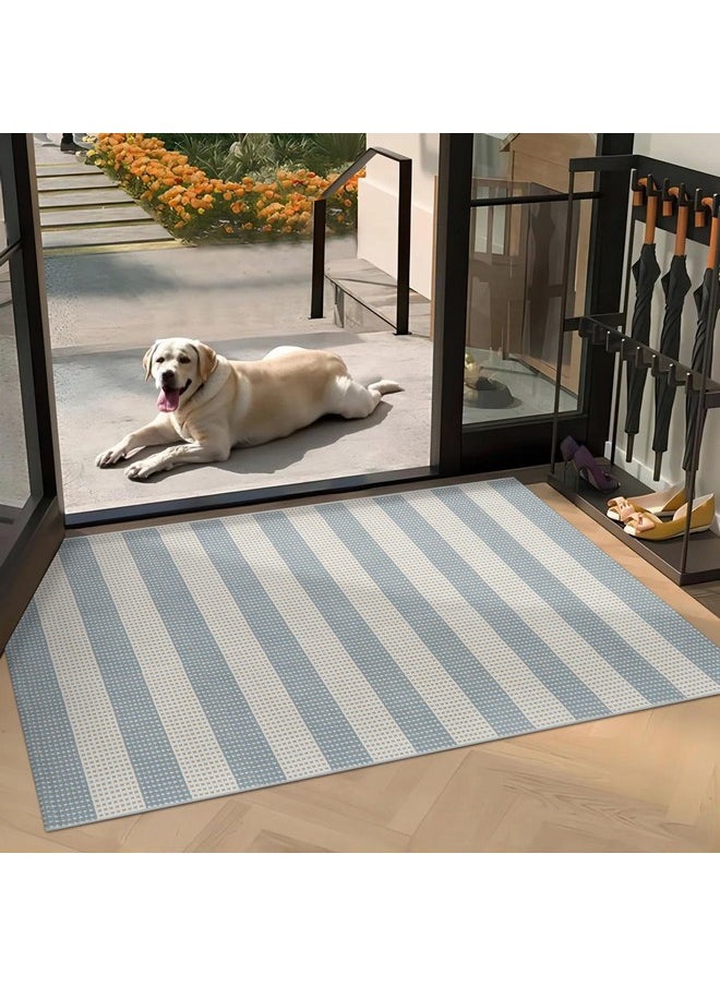 Outdoor Patio Rug 3X5, Washable Woven Kitchen Rug, Blue Indoor Outdoor Entryway Rug, Low-Pile Door Mat Entrance, Non Shedding Rug For/Bedroom/Deck/Backyard/Beach