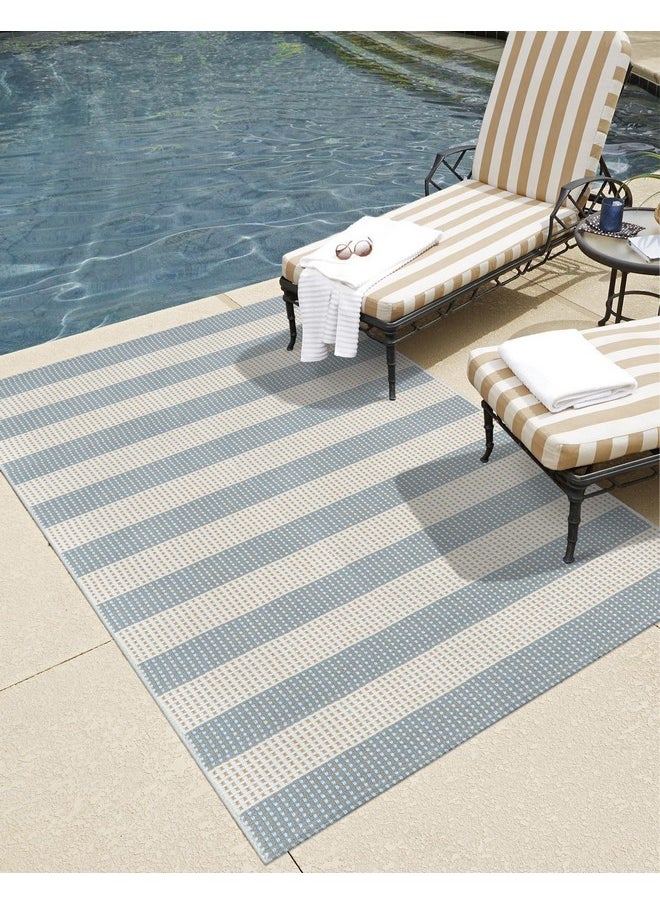 Outdoor Patio Rug 3X5, Washable Woven Kitchen Rug, Blue Indoor Outdoor Entryway Rug, Low-Pile Door Mat Entrance, Non Shedding Rug For/Bedroom/Deck/Backyard/Beach