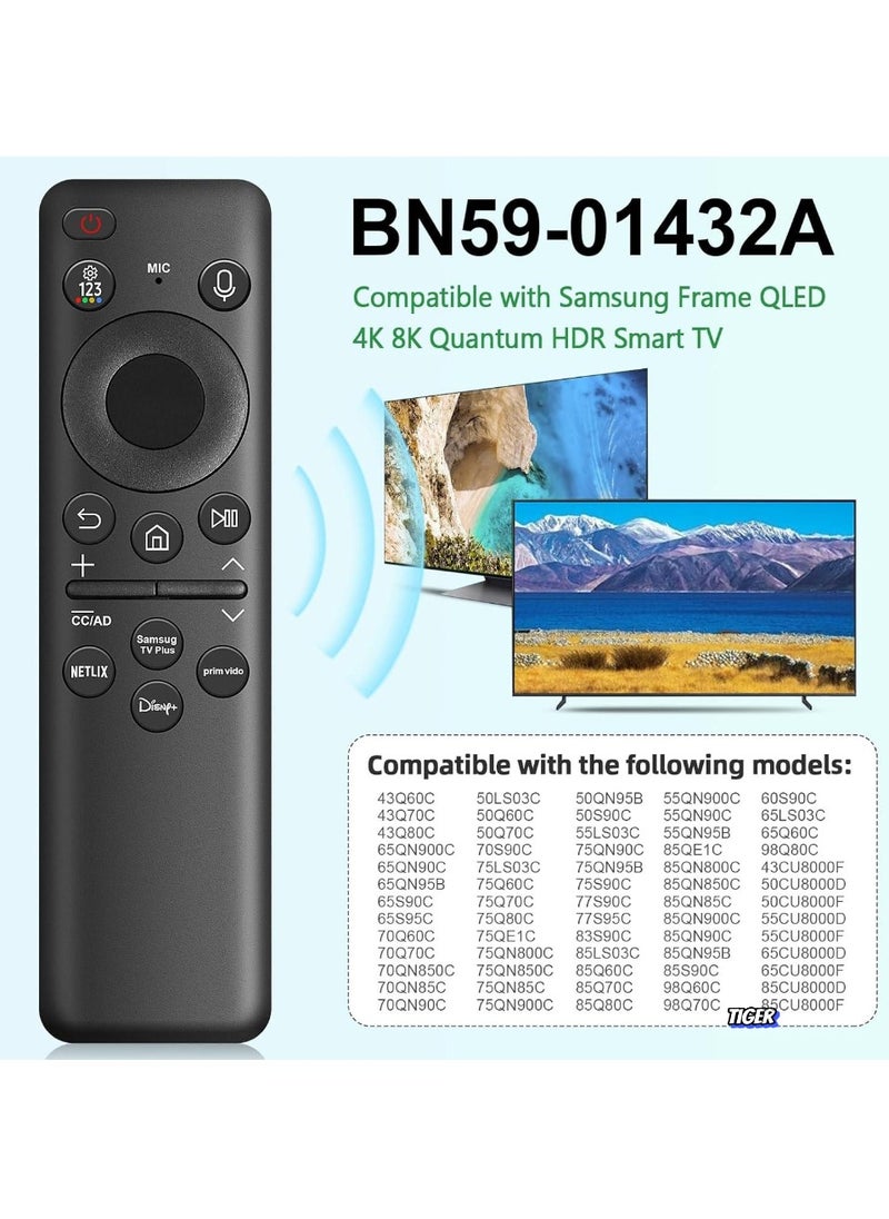 Solar Voice Remote Replacement for Samsung TV with Bluetooth, Rechargeable Solar Cell, Compatible with Samsung Neo QLED 8K HDR Ultra HD Smart TVs (VG-TM2360E, 2023 Model) - Black