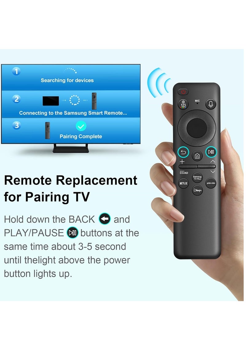 Solar Voice Remote Replacement for Samsung TV with Bluetooth, Rechargeable Solar Cell, Compatible with Samsung Neo QLED 8K HDR Ultra HD Smart TVs (VG-TM2360E, 2023 Model) - Black