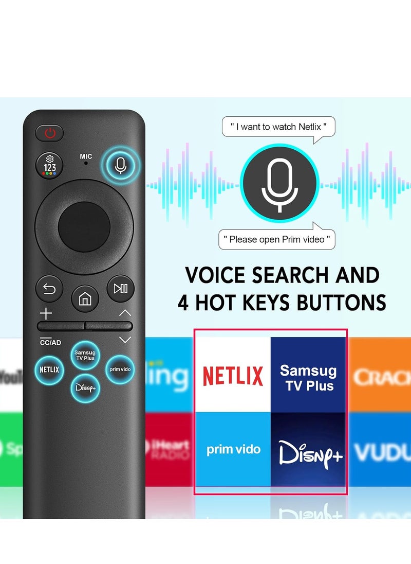 Solar Voice Remote Replacement for Samsung TV with Bluetooth, Rechargeable Solar Cell, Compatible with Samsung Neo QLED 8K HDR Ultra HD Smart TVs (VG-TM2360E, 2023 Model) - Black