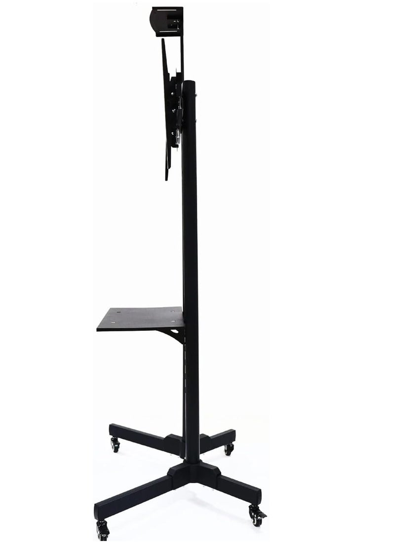 Mobile TV Stand with Height Adjustable Mount on Lockable Wheels for 32-65 Inch Flat and Curved Screens, Including a Removable Shelf for A/V Equipment and Laptops