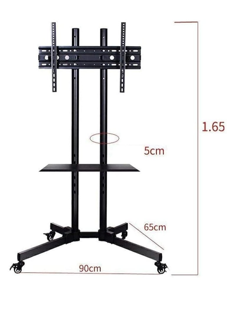 Mobile TV Stand with Height Adjustable Mount on Lockable Wheels for 32-65 Inch Flat and Curved Screens, Including a Removable Shelf for A/V Equipment and Laptops