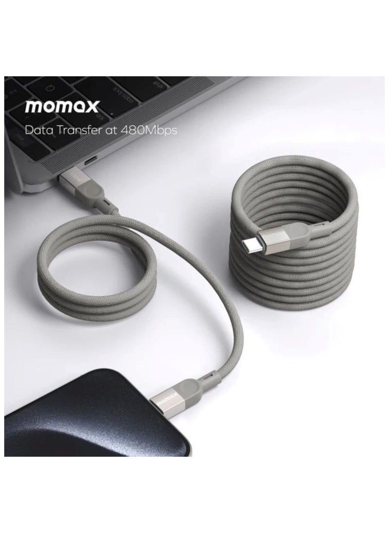 Momax Elite Mag Link 100W USB-C TO USB-C Magnetic Cable 1M - Titanium