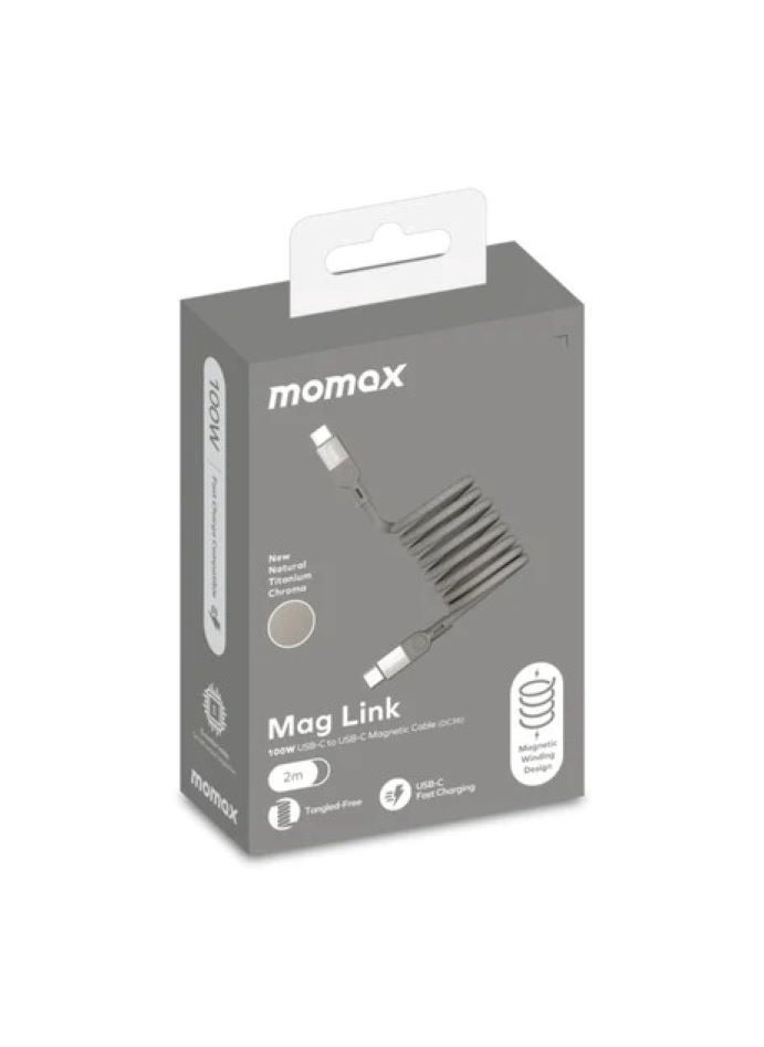 Momax Elite Mag Link 100W USB-C TO USB-C Magnetic Cable 1M - Titanium