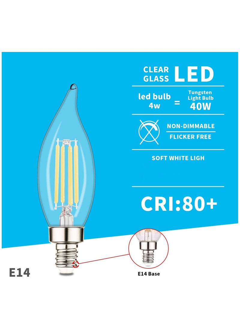 E14 Led Bulb E14 Flame Tip Led Filament Candle Light Bulb 40w Incandescent Equivalent C35 4w 2700k Warm White Energy Saving Chandelier Ceiling Bent-tip Light Bulbs 360°beam Angle 5pieces Warm - White