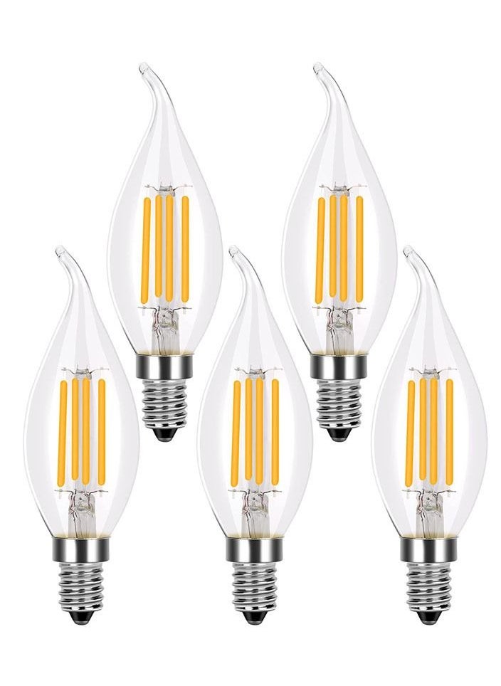 E14 Led Bulb E14 Flame Tip Led Filament Candle Light Bulb 40w Incandescent Equivalent C35 4w 2700k Warm White Energy Saving Chandelier Ceiling Bent-tip Light Bulbs 360°beam Angle 5pieces Warm - White