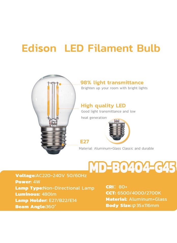 10 Pcs LED Filament Vintage Bulb E27 Warm white