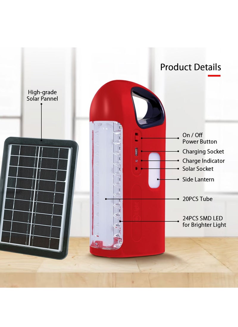 Rechargeable Lantern Emergency Light With USB Charger Function And Solar Charger Jack 3 Sides Light Working Time 9-18 Hours