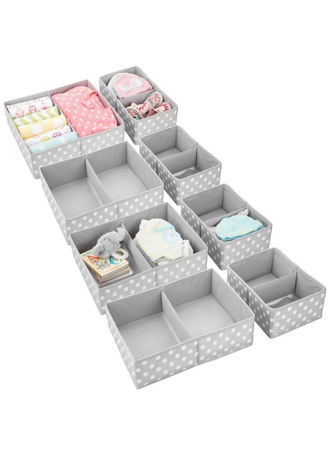 Fabric Drawer Organizer Bins, Kids/Baby Nursery Dresser, Closet, Shelf, Playroom Organization, Hold Clothes, Toys, Diapers, Bibs, Blankets, Set Of 2, 4 Pack, Gray/White Polka Dot