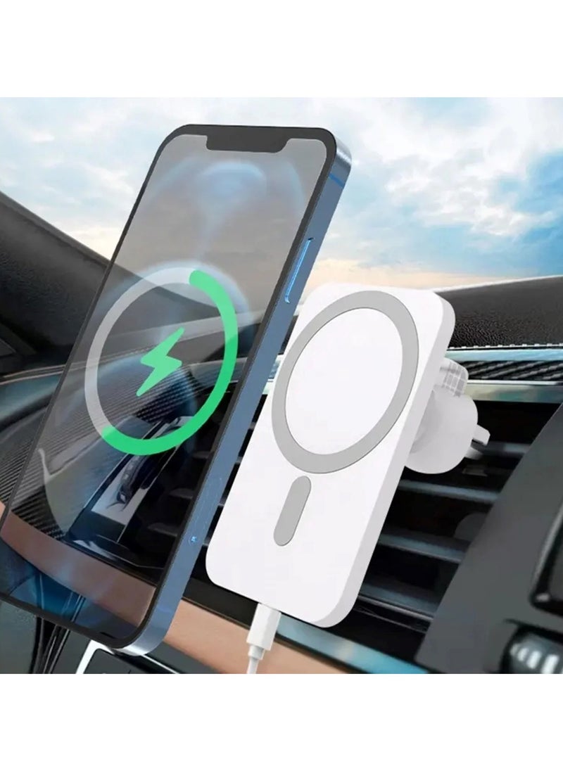 15W Magnetic Wireless Mobile Charger Air Vent Mobile Car Holder  White