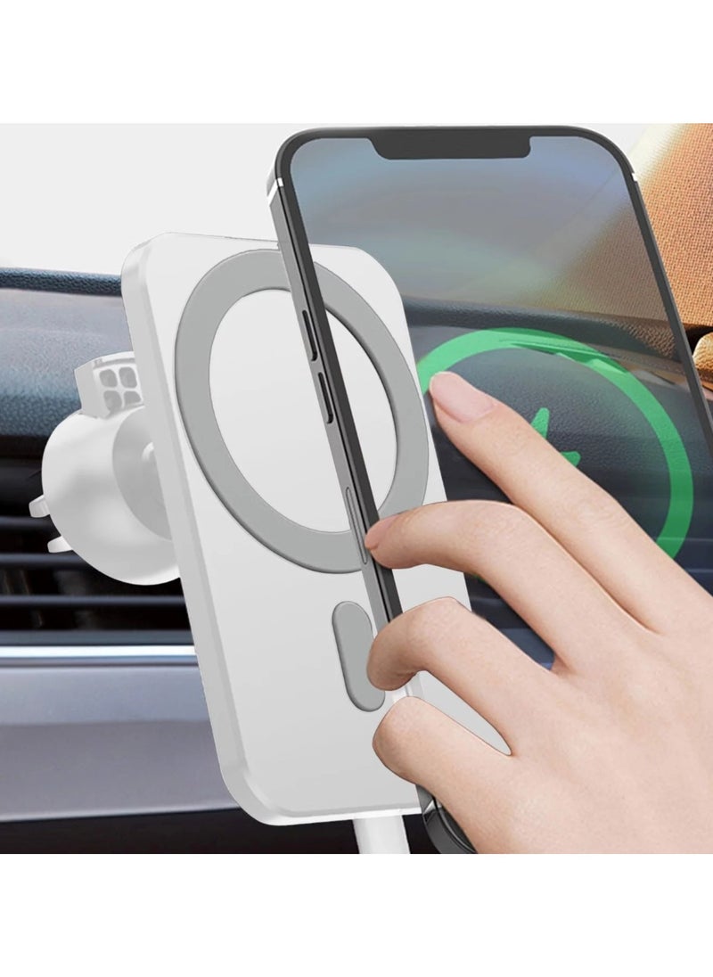 15W Magnetic Wireless Mobile Charger Air Vent Mobile Car Holder  White