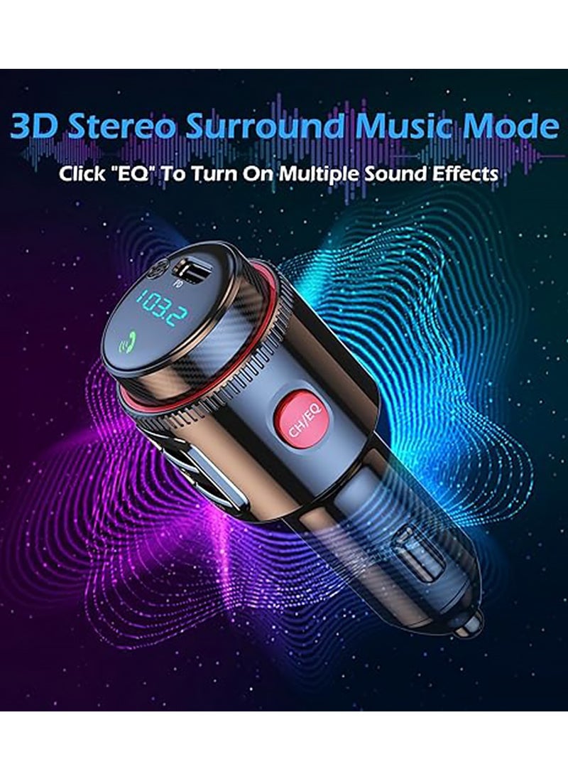 Car Charger,Car Bluetooth Adapter, Wireless FM Transmitter, USB C&QC3.0 Dual Fast Charging,  Lighter Radio Music, Supports Hands-Free Siri Google Assistant & USB Drive, HiFi Bass Sound