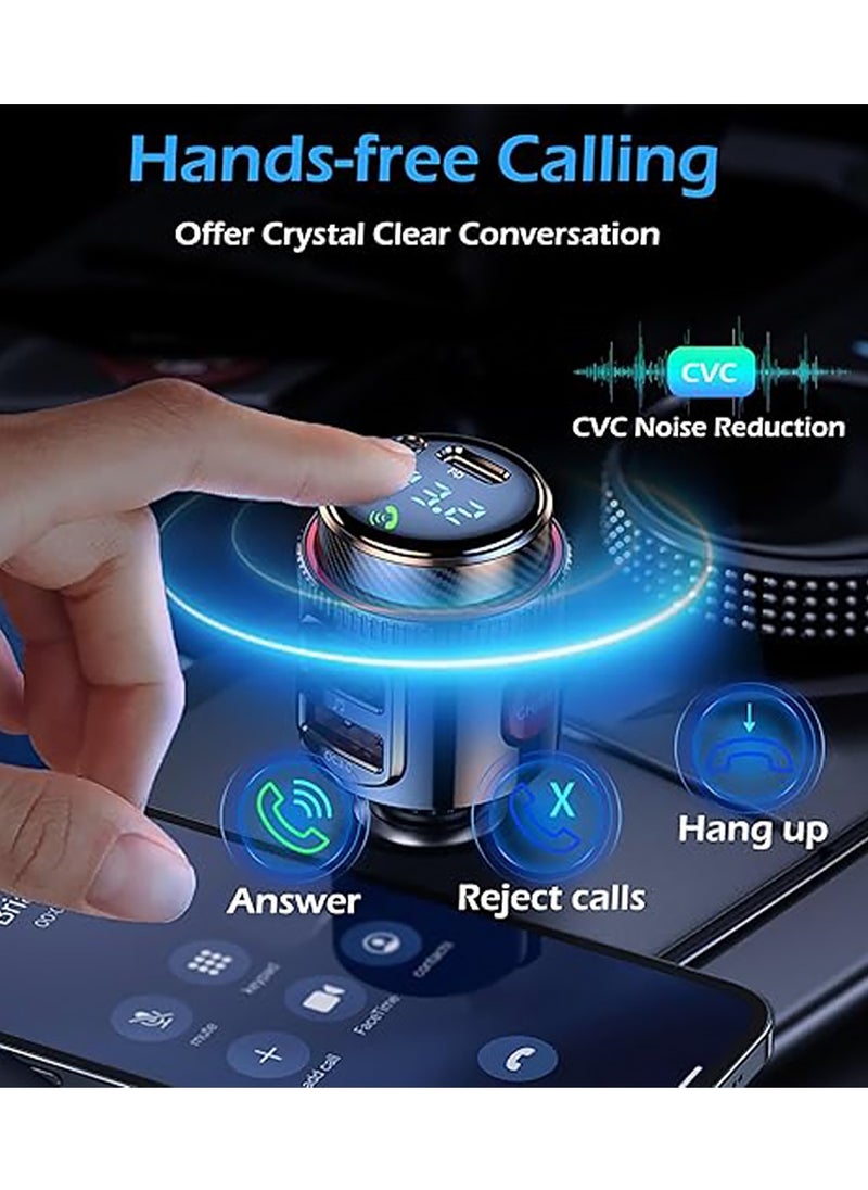 Car Charger,Car Bluetooth Adapter, Wireless FM Transmitter, USB C&QC3.0 Dual Fast Charging,  Lighter Radio Music, Supports Hands-Free Siri Google Assistant & USB Drive, HiFi Bass Sound