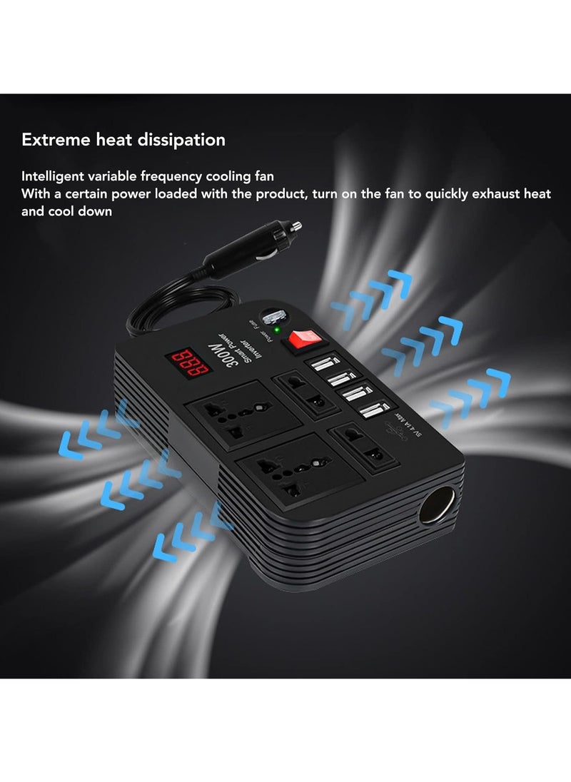 Car Power Converter 12V 300W ABS Inverter – Portable Car Inverter for Phone Charging, Laptop, and Small Appliances, Compact, High-Efficiency DC to AC Converter