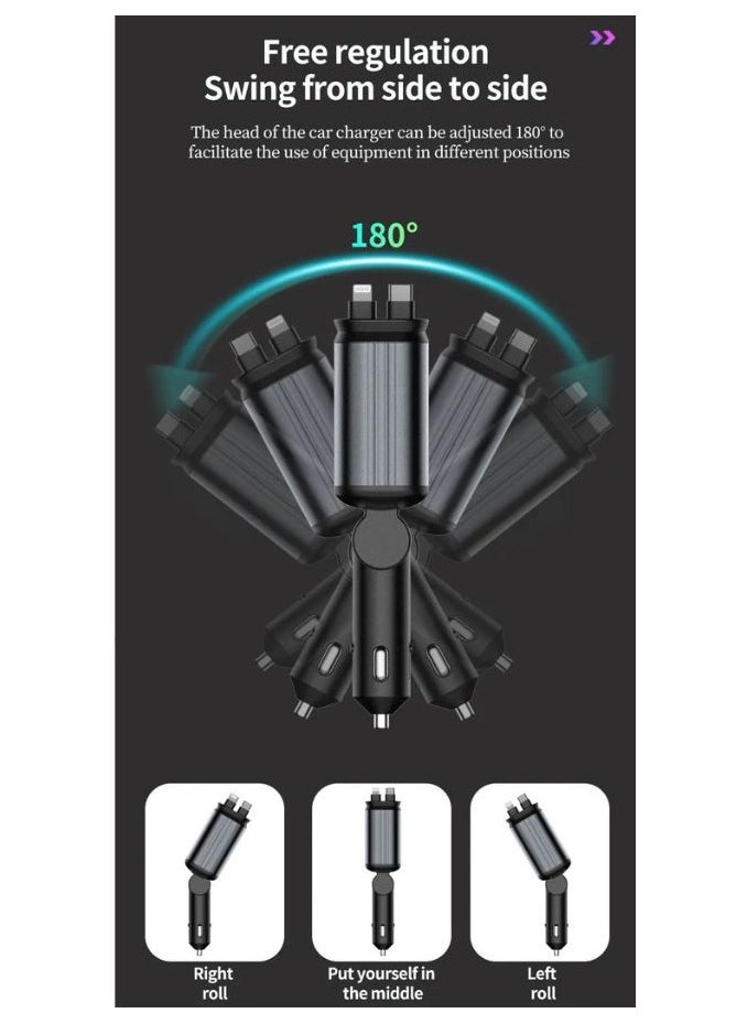 Car Charger, 4 in 1 Retractable Starry Stars Proof Car Charger