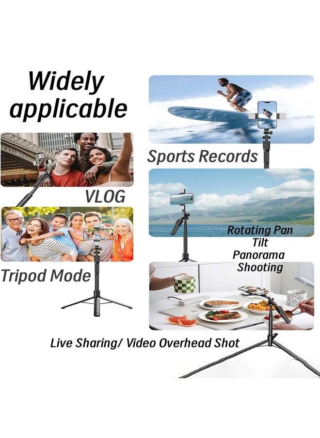 Aluminum Alloy Selfie Stick Phone Stabilizer 360° Rotating Multifunctional Portable Tripod 170cm with Wireless Remote Control Phone Holder and Beauty LED Light Suitable for All Cell Phones