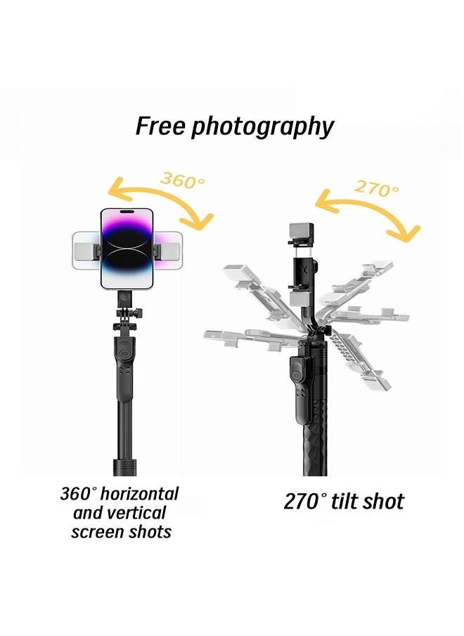 Aluminum Alloy Selfie Stick Phone Stabilizer 360° Rotating Multifunctional Portable Tripod 170cm with Wireless Remote Control Phone Holder and Beauty LED Light Suitable for All Cell Phones