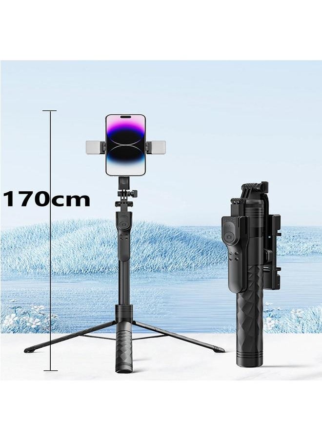 Aluminum Alloy Selfie Stick Phone Stabilizer 360° Rotating Multifunctional Portable Tripod 170cm with Wireless Remote Control Phone Holder and Beauty LED Light Suitable for All Cell Phones