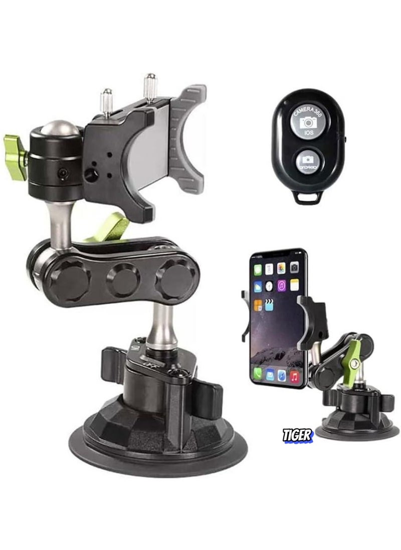 Universal Ball Head Arm for Phone – 2023 Upgrade 360° Rotating Car Phone Holder Mount with Remote Control, Suction Cup Magic Arm for Car Dashboard & Windshield, Adjustable & Sturdy (Black)