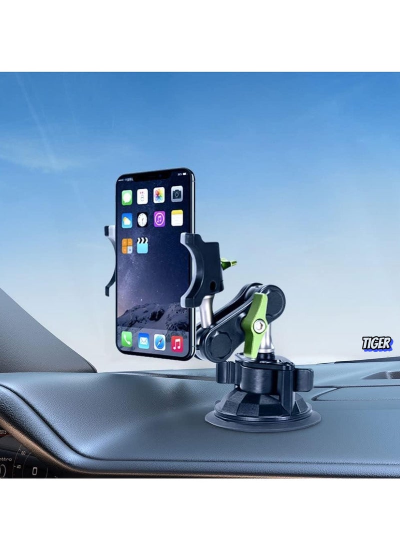 Universal Ball Head Arm for Phone – 2023 Upgrade 360° Rotating Car Phone Holder Mount, Suction Cup Magic Arm for Car Dashboard & Windshield, Black, Adjustable & Sturdy Phone Mount