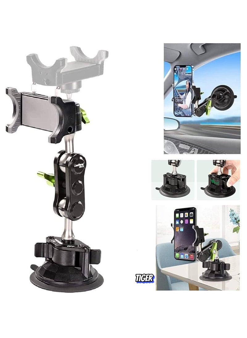 Universal Ball Head Arm for Phone – 2023 Upgrade 360° Rotating Car Phone Holder Mount, Suction Cup Magic Arm for Car Dashboard & Windshield, Black, Adjustable & Sturdy Phone Mount