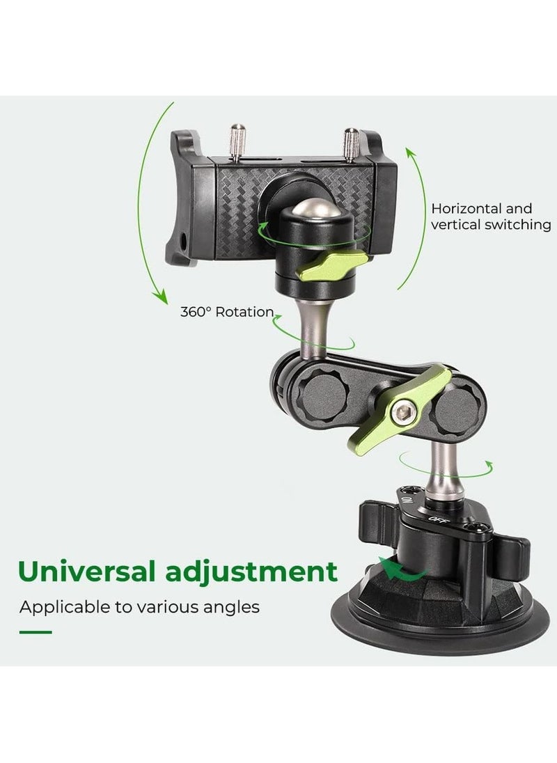 Universal Ball Head Arm for Phone – 2023 Upgrade 360° Rotating Car Phone Holder Mount, Suction Cup Magic Arm for Car Dashboard & Windshield, Black, Adjustable & Sturdy Phone Mount