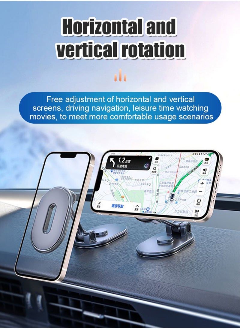 Newest Alloy Folding Magnetic Car Phone Holder with Strong Magnet 360° Rotation Universal Dashboard Mount for Smartphones and Tablets