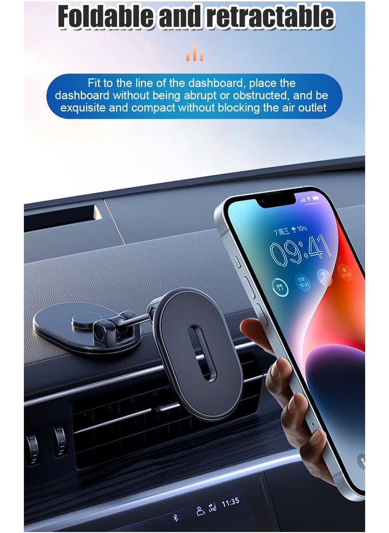 Newest Alloy Folding Magnetic Car Phone Holder with Strong Magnet 360° Rotation Universal Dashboard Mount for Smartphones and Tablets