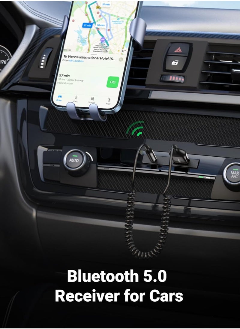 Car Bluetooth Adapter 3.5mm Bluetooth Receiver 5.0 for Car Bluetooth Audio Adapter with Built-in Microphone Input for Hands-Free Calls and Music Fit for Car Speaker and Home Audio