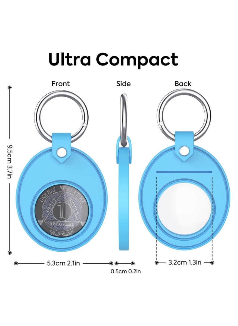 Silicone Holder for AA Medallion or Coin and AirTag Case Sober Gift Keychain Recovery Chip Waterproof Soft Stand (Blue)