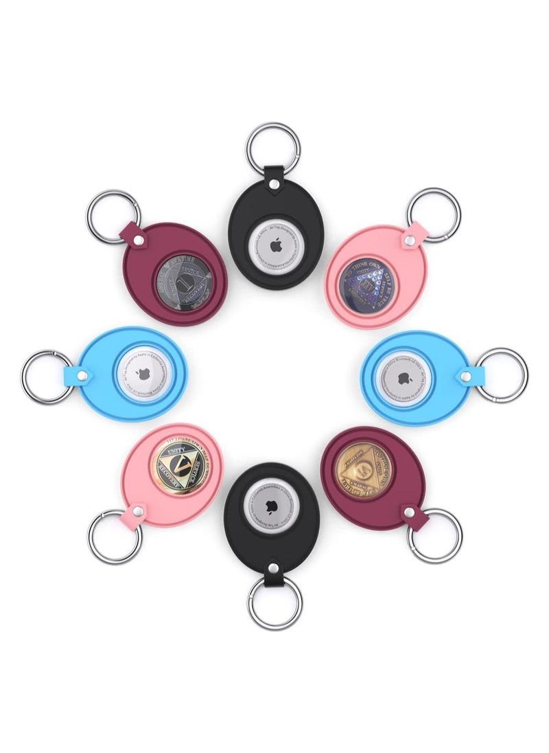 Silicone Holder for AA Medallion or Coin and AirTag Case Sober Gift Keychain Recovery Chip Waterproof Soft Stand (Blue)