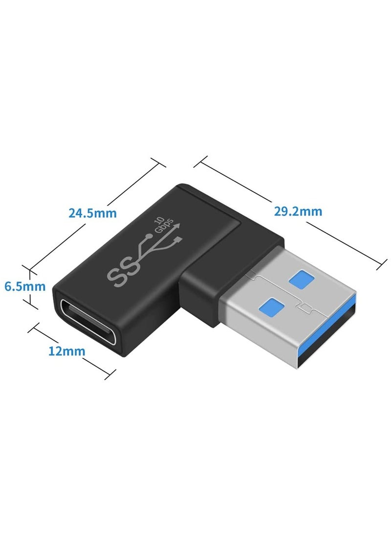 3 Pack Right Angle USB C to USB Adapter, 10 Gbps 90 Degree USB C Female to USB Male Adapter, USB 3.1 Gen2 Type C USB-C to USB 3.0 Adapter for USB C Cable, Laptops, Phone, Tablet (Black)