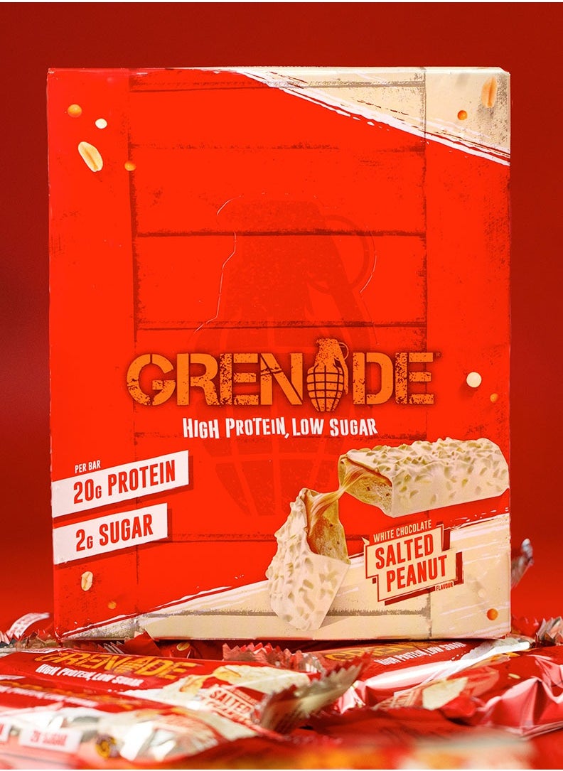 Grenade High Protein, Low Sugar Bar - White Chocolate Salted Peanut, 12 x 60 g