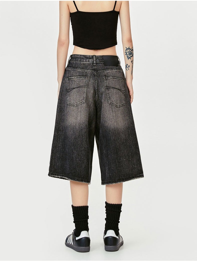 MADEEXTREME Vintage Washed Distressed Cropped Shorts