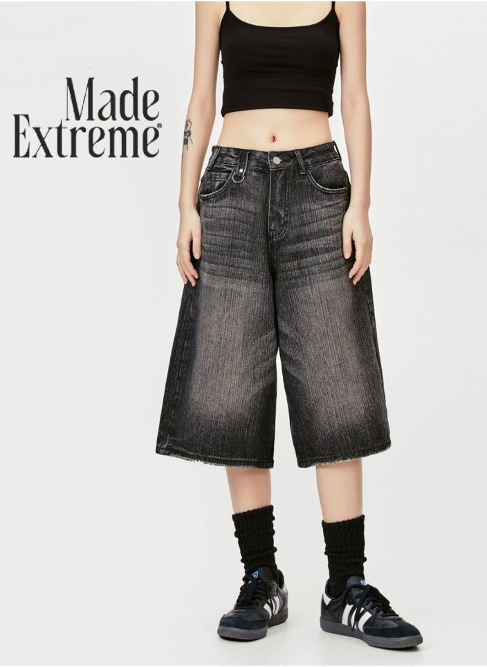 MADEEXTREME Vintage Washed Distressed Cropped Shorts