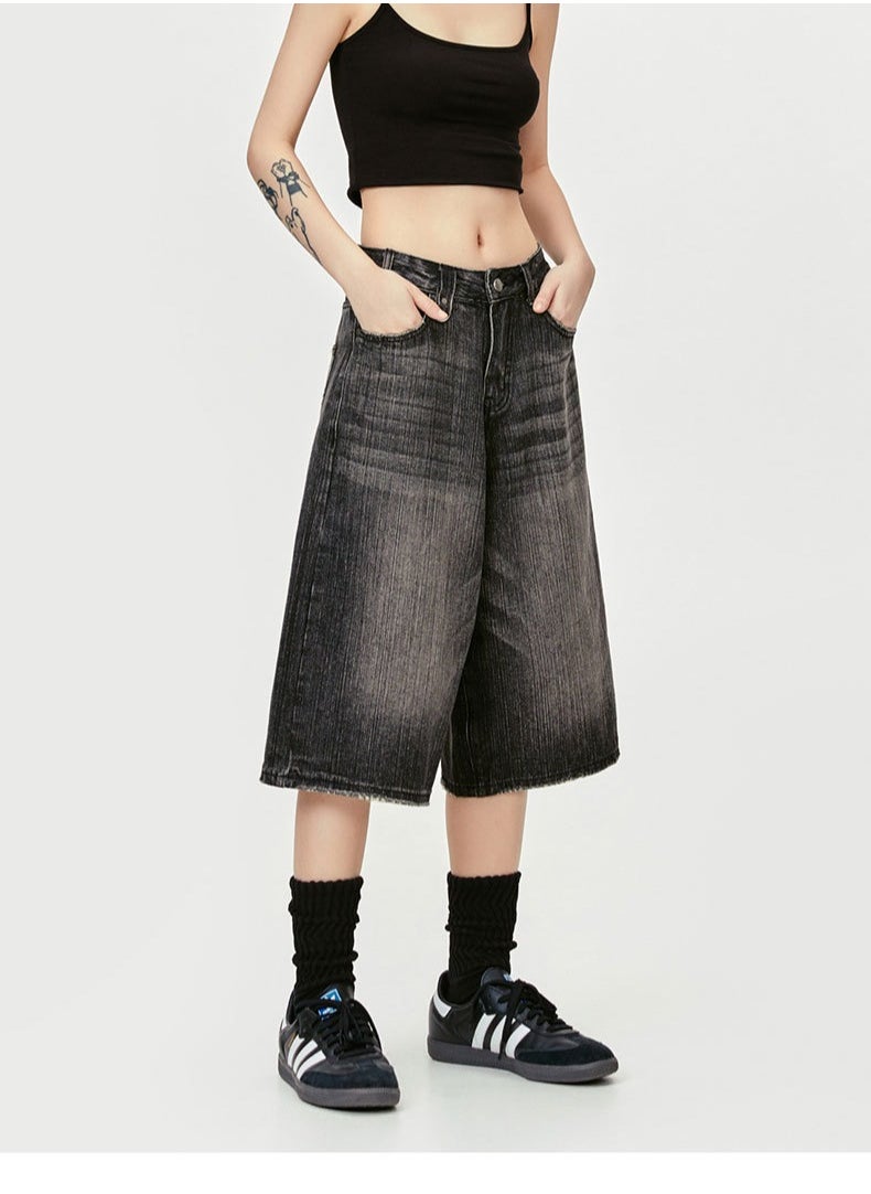 MADEEXTREME Vintage Washed Distressed Cropped Shorts