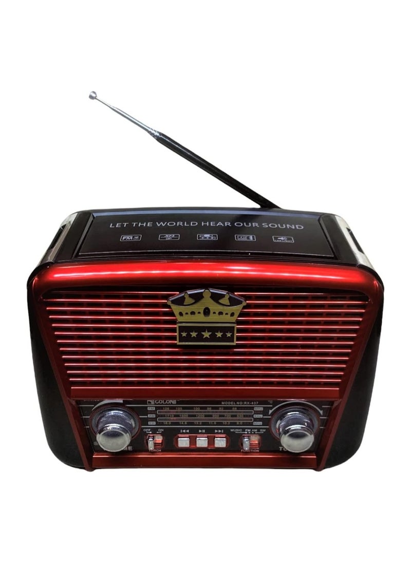 Portable retro AM/FM shortwave radio receiver with built-in speaker, USB, and micro SD support.