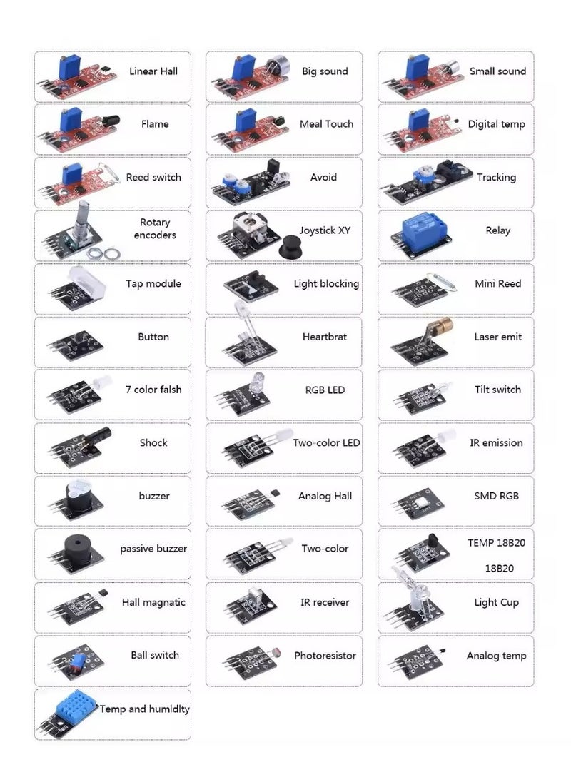 ROBOTUAE Upgraded 37 in 1 Sensors Modules Kit for Arduino Starters DIY Raspberry Pi Mega2560 UNO R3