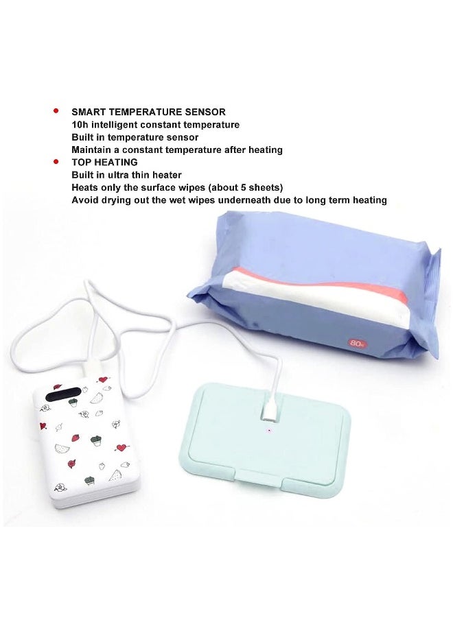 Portable Baby Wipe Warmerm,USB Mini  Baby Wet Wipes Dispenser Reusable Baby Wipes Heater for Newborn Travel,Light Blue, Compatible Portable Charger