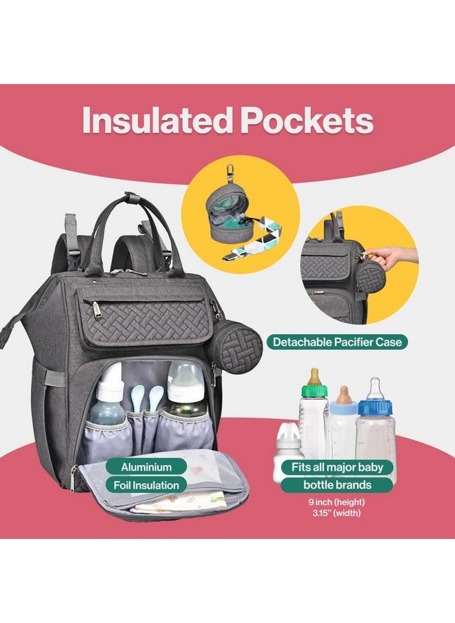 Diaper Bag Backpack, Multifunction Large Bags With Changing Pad & Stroller Straps & Pacifier Case, Unisex Stylish Travel Back Pack Nappy Changing Bag For Moms Dads (Dark Gray)