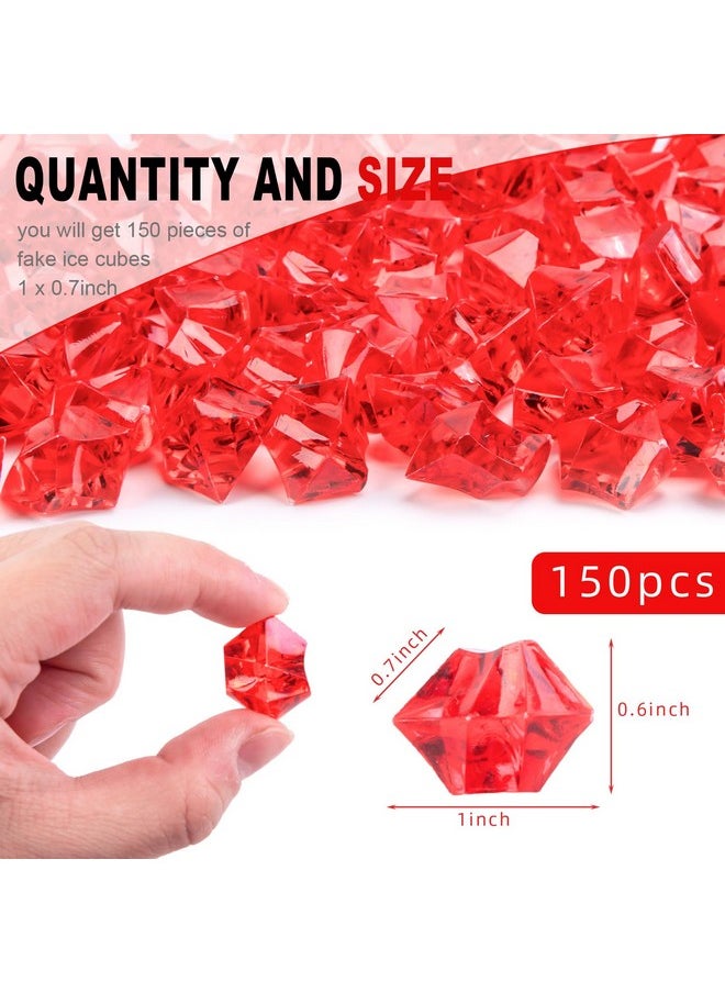 Red Fake Crushed Ice Rocks, 150 Pcs Fake Diamonds Plastic Ice Cubes Acrylic Clear Ice Rock Diamond Crystals Fake Ice Cubes Gems For Home Decoration Wedding Display Vase Fillers