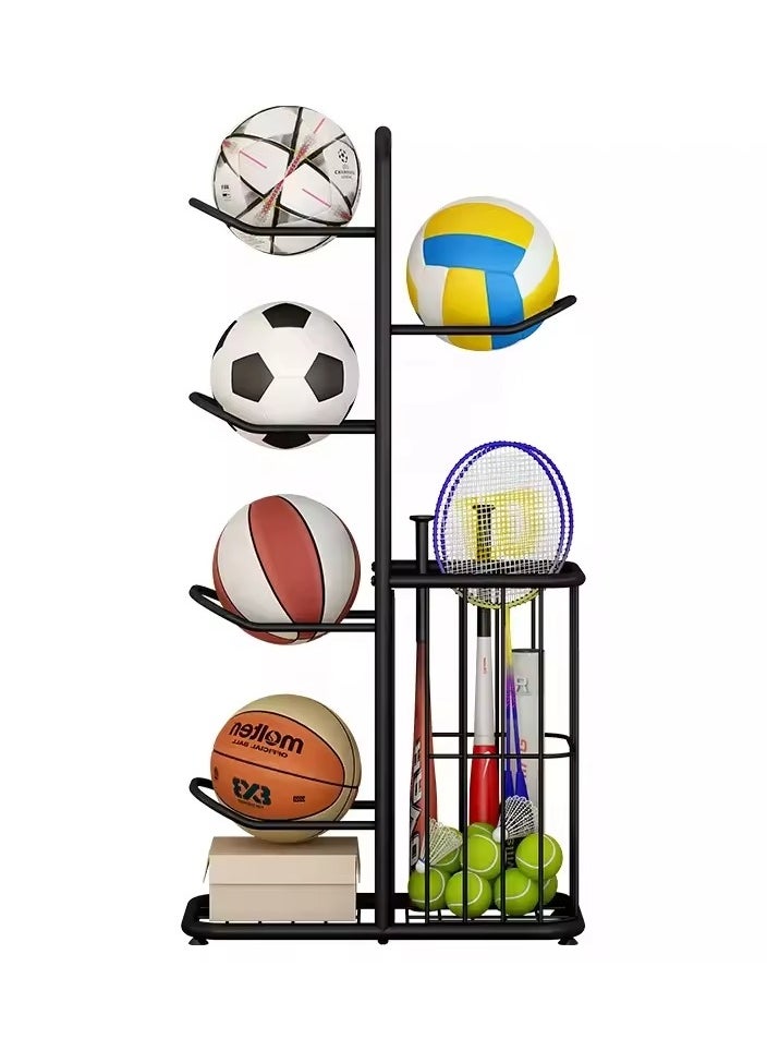 Indoor Basketball Storage Rack, Sports Equipment Storage Shelf, 4-Tier Sports Equipment, Non-Slip Floor Mat, for Children and Family Members