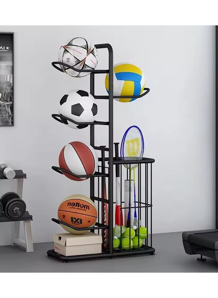 Indoor Basketball Storage Rack, Sports Equipment Storage Shelf, 4-Tier Sports Equipment, Non-Slip Floor Mat, for Children and Family Members