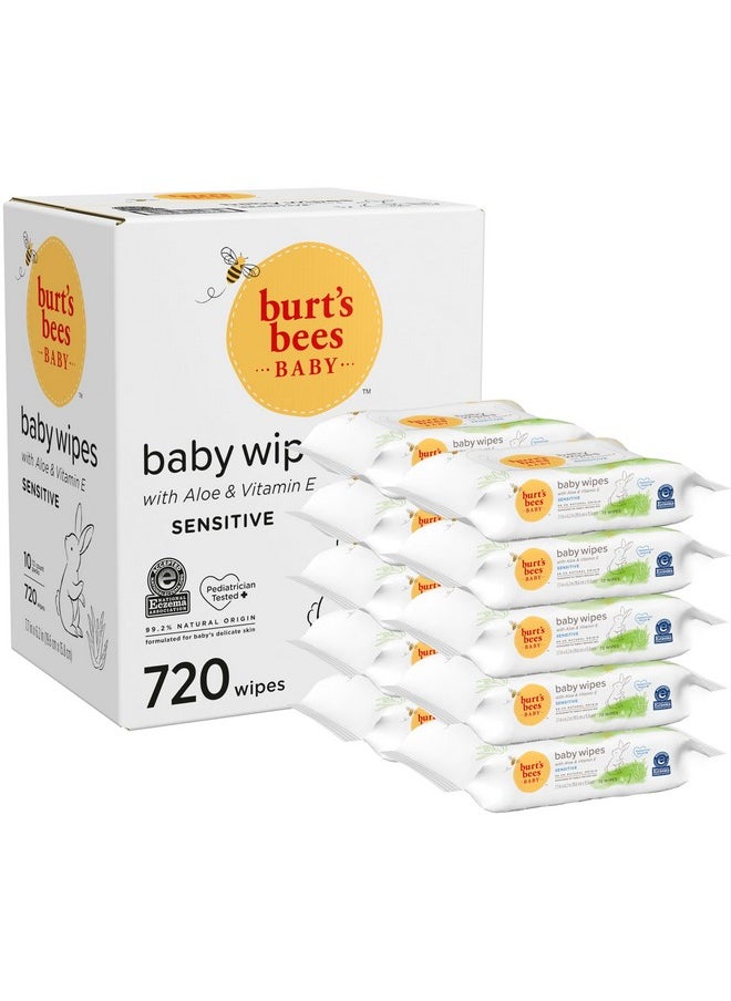 Burt’S Bees Christmas Gifts, Baby Wipes, Unscented Natural Baby Wipes For Sensitive Skin With Aloe And Vitamin E - 72 Wipes - 10 Pack