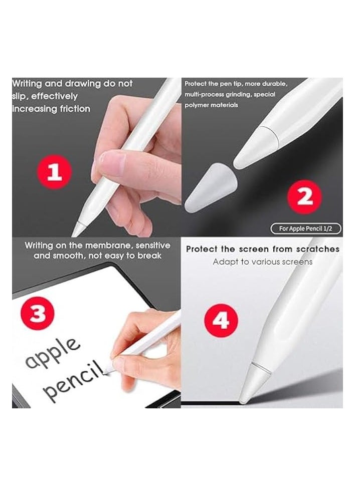 Tip Cover Protector for Apple Pencil 1st/2nd Generation, 8 Pcs Soft Silicone Replacement Nibs, Anti-Slip Writing Nib, High Sensitive Nib, Smooth Writing Experience, Noiseless Drawing (White)