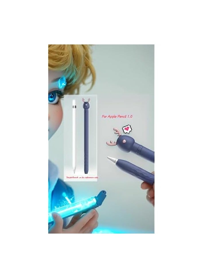 Cute Blue Deer Silicone Case for Apple Pencil 1st Gen - Soft Protective Sleeve Accessory