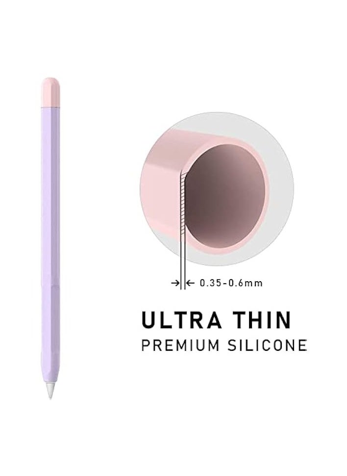 Compatible with Apple Pencil 2nd Generation Case for iPencil,Light Pen Skin Case Cover Soft Protective iPad Pencil Grip Holder with 2 Pen caps (Purple/Pink)